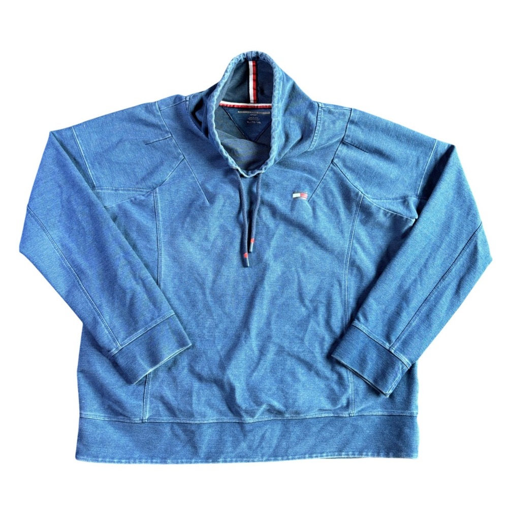 Tommy Hilfiger Sport Womens XL Blue Funnel Neck Pullover Sweatshirt Logo